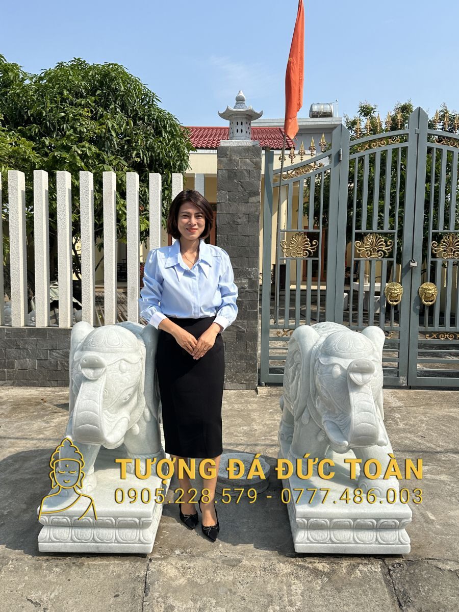 TƯỢNG VOI ĐÁ TRẮNG NGUYÊN KHỐI CAO 1M VOI_01
